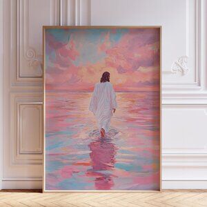 Pink Jesus Walking on Water Wall Art Print Poster